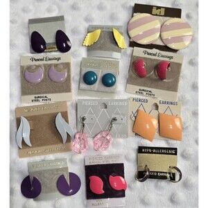 Vintage 80s 90s Colorful Earrings Lot 12 Pair Pierced Enamel Hypo Allergenic New
